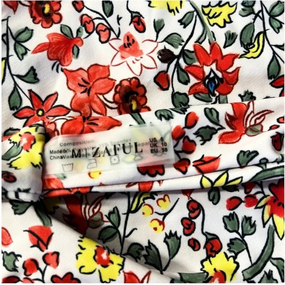 Zaful Women Floral Print Two Piece Bikini Set White Red Yellow Size M NEW
